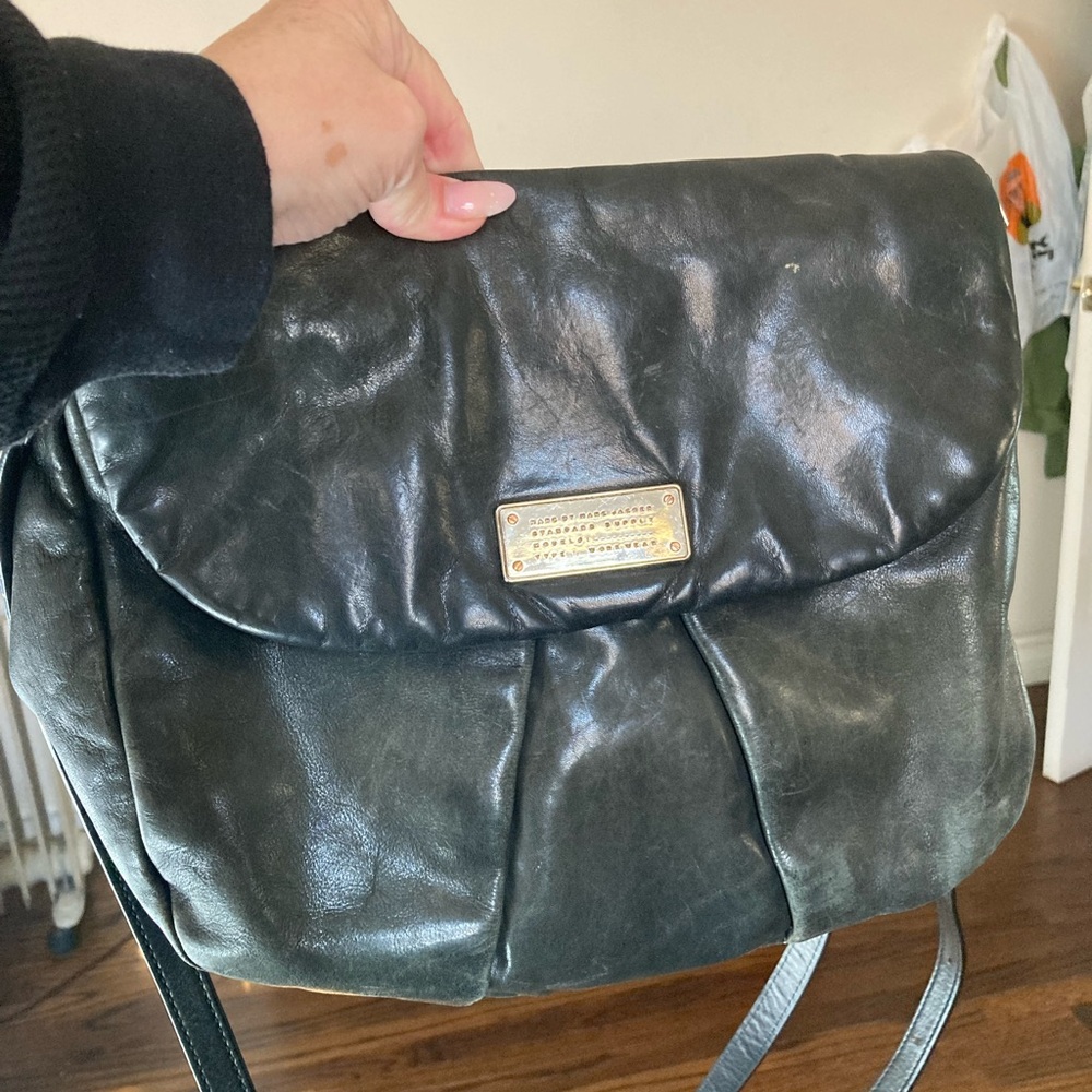 Marc By Marc Jacobs Black Leather Cross body Bag with Gold Accents